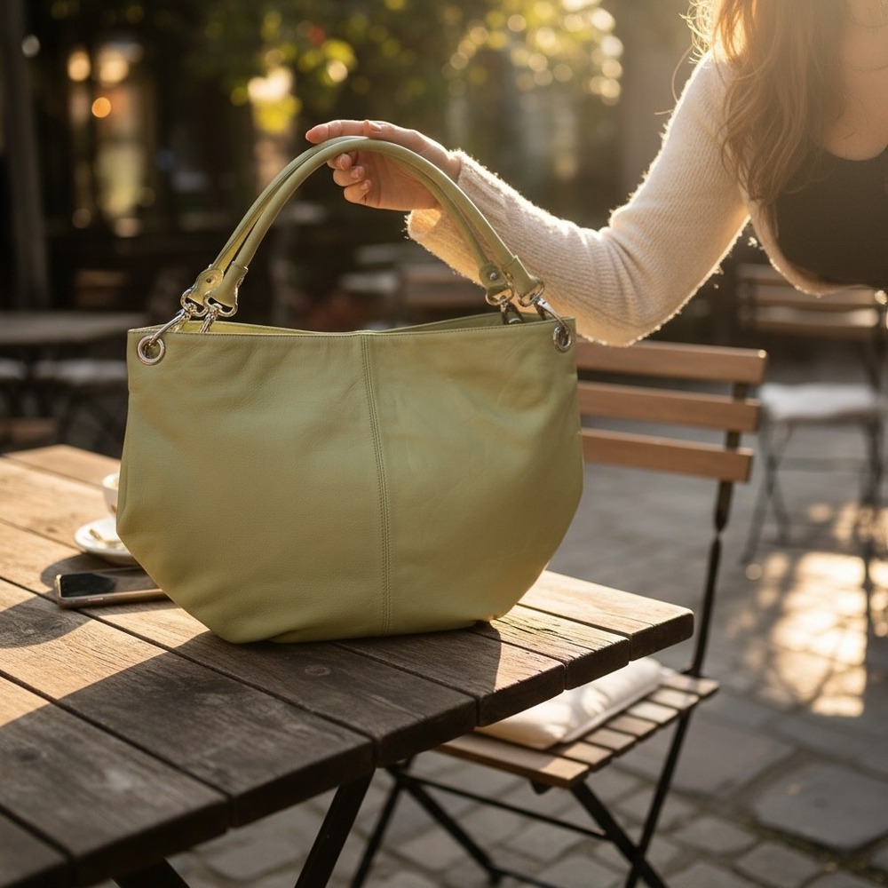 Maurizio Taiuti Green Leather Hobo Bag Made‎ in Italy Chartreuse Large Shoulder